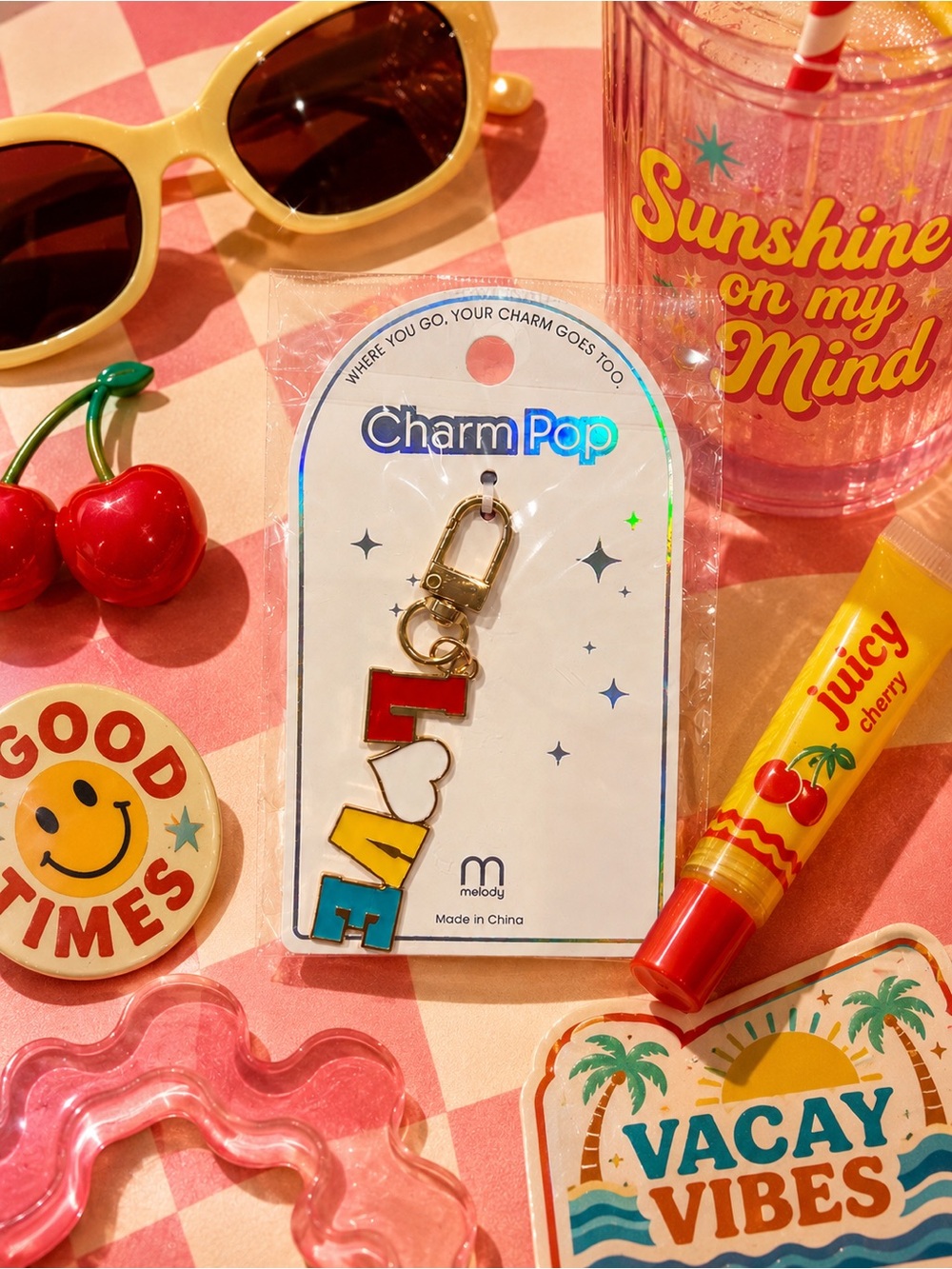 Melody Charm Pop Colorful LOVE Bag Charm Keychain NWT